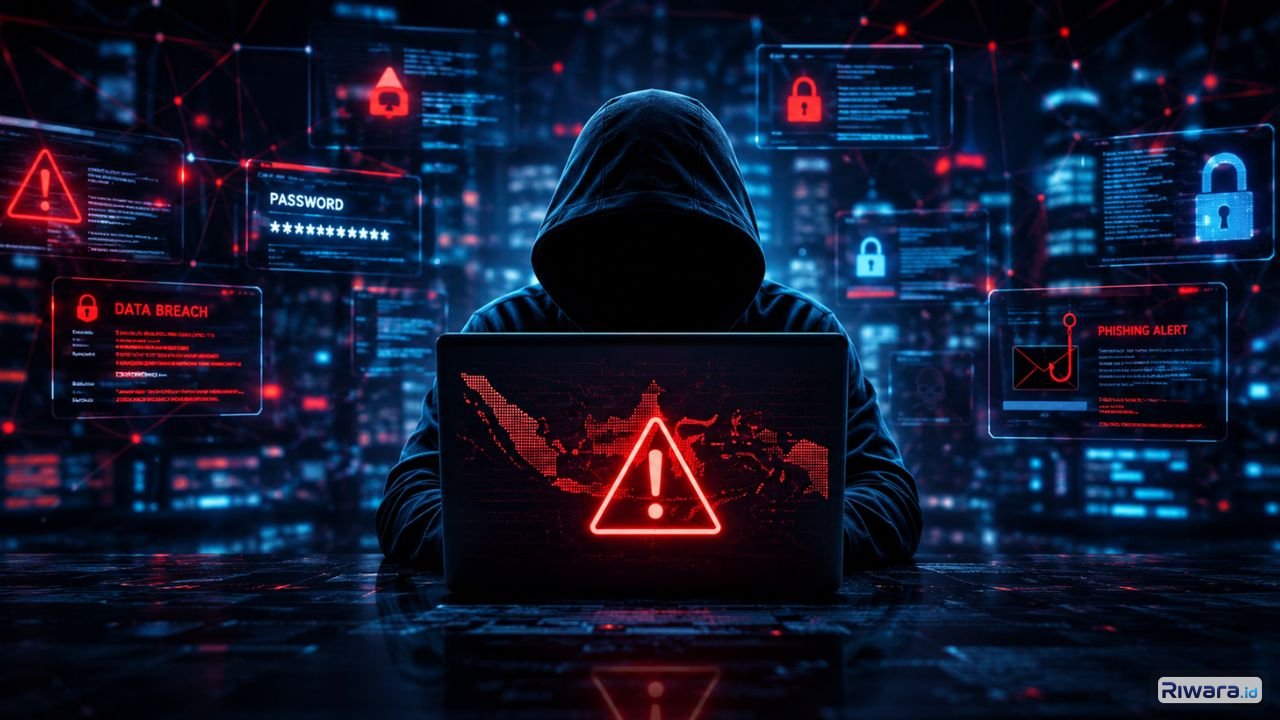 Ilustrasi ancaman serangan siber modern berbasis AI yang kini semakin mengancam keamanan data sistem digital dan identitas pengguna internet di Indonesia